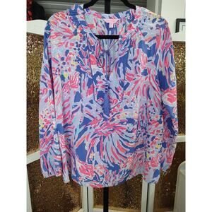 Lilly Pulitzer 100% Silk Blouse New Without Tags Tassel Ties